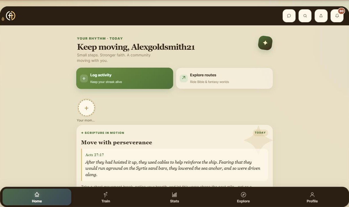Functioning Faith app home screen