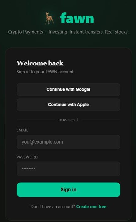 Fawn app sign-in screen